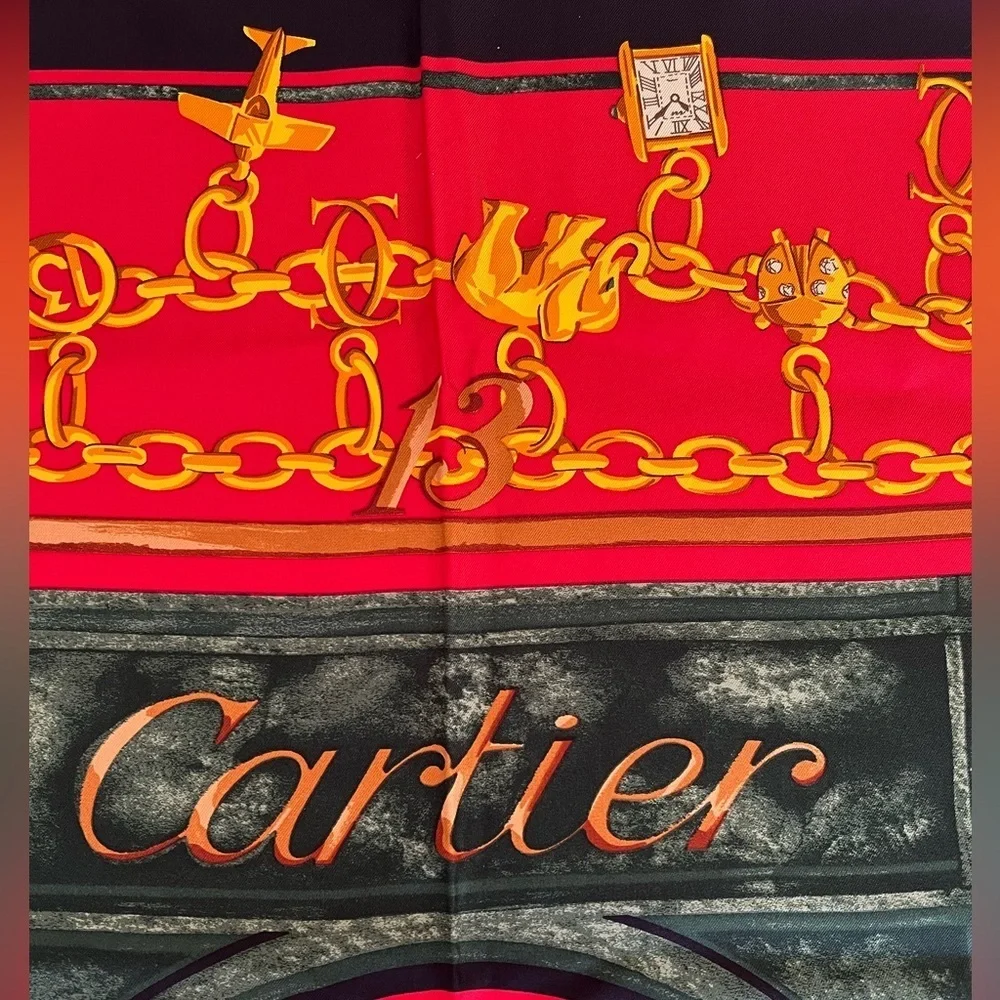 Rare Cartier Boutique Facade Paris Silk Scarf Collectible Vintage 1970-1980